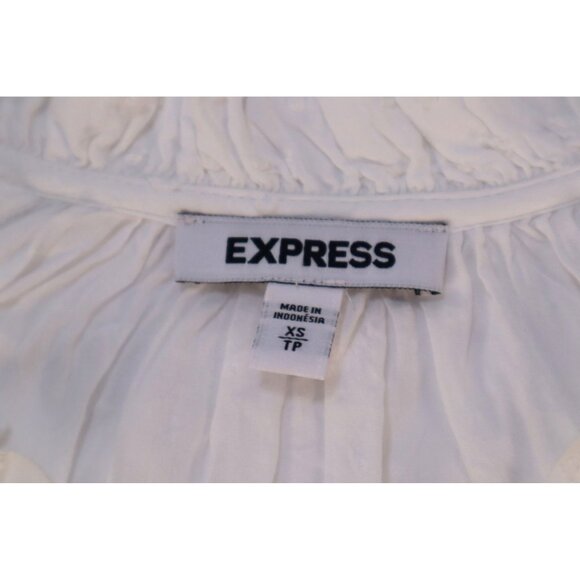 Expr White Peasant-Style Long-Sleeve Blouse Ruffle Neck size XS - Picture 5 of 9